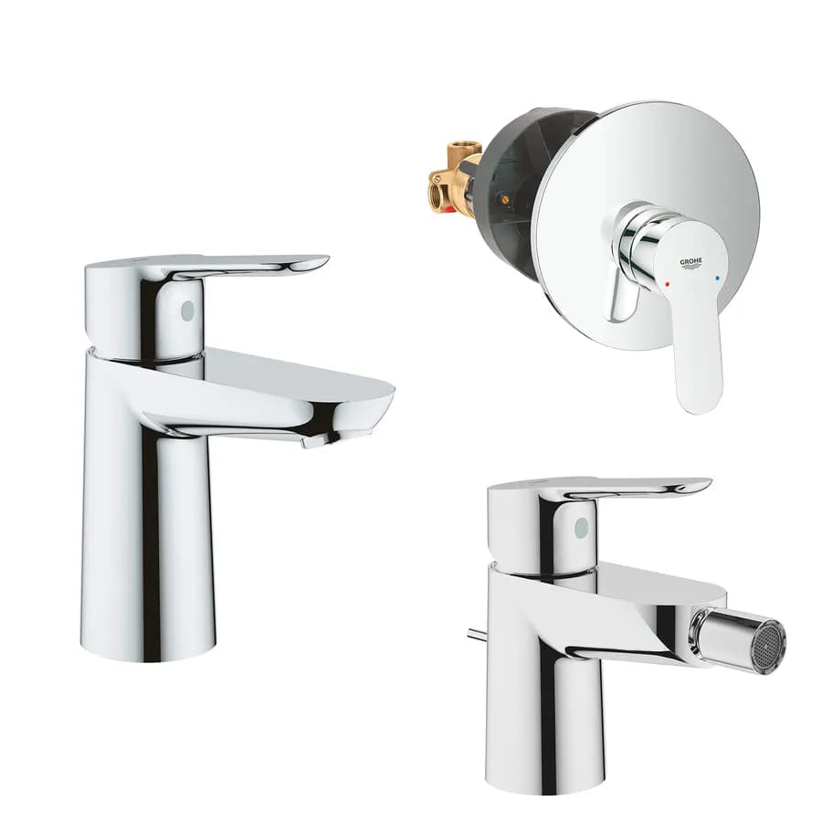 Set di miscelatori GROHE Bauedge lavabo tg.S + bidet + incasso doccia in ottone