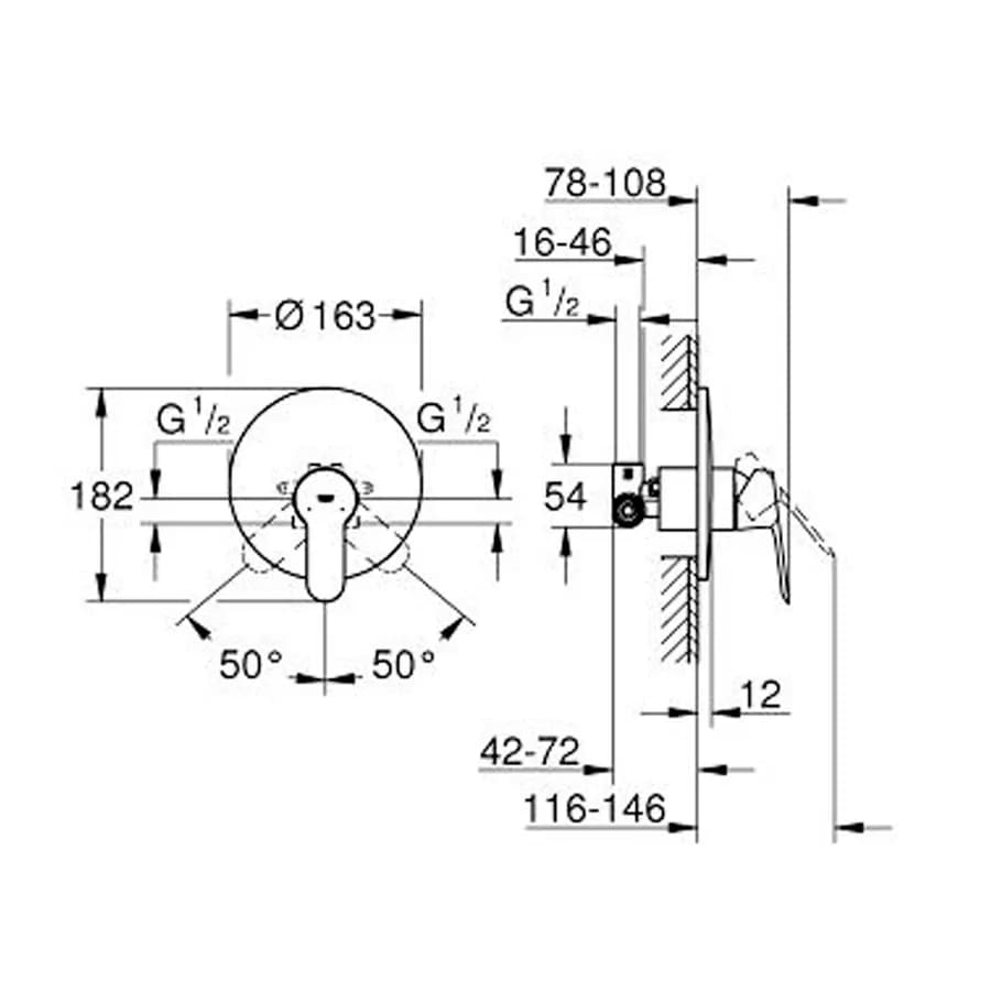 Set di miscelatori GROHE Bauedge lavabo tg.S + bidet + incasso doccia in ottone