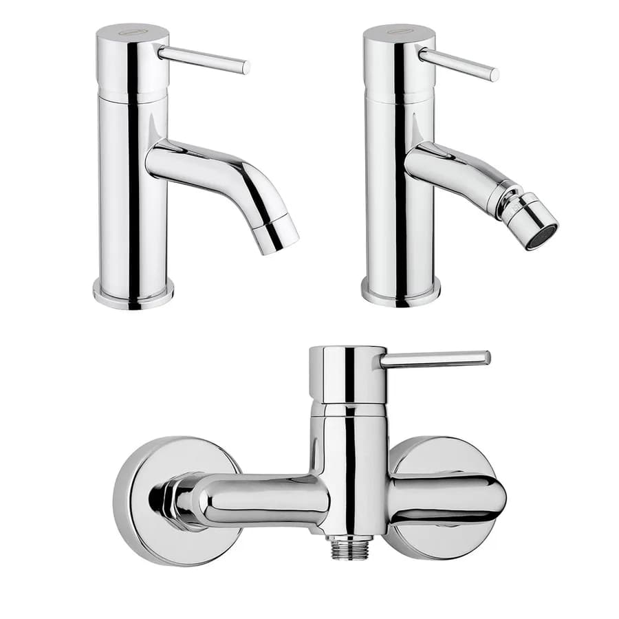Set di miscelatori per lavabo bidet e esterno doccia Jacuzzi - Rubinetteria serie Gun ottone cromato