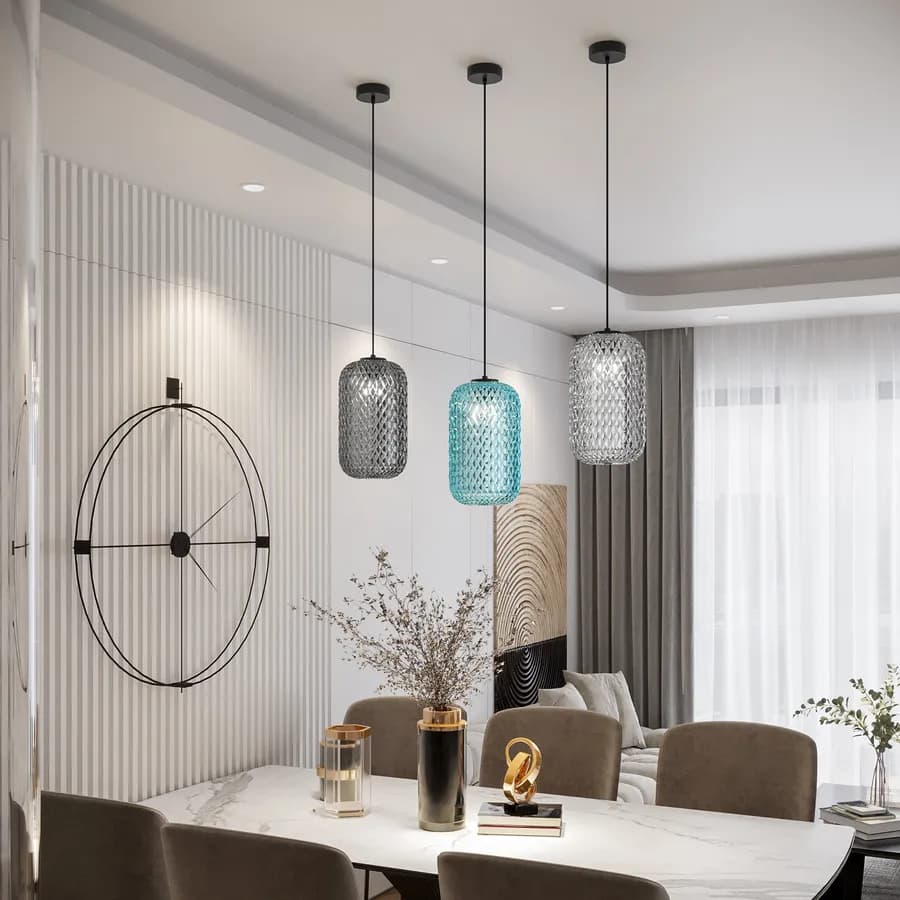 Set di tre lampade a sospensione 20x150h cm in vetro sfaccettato