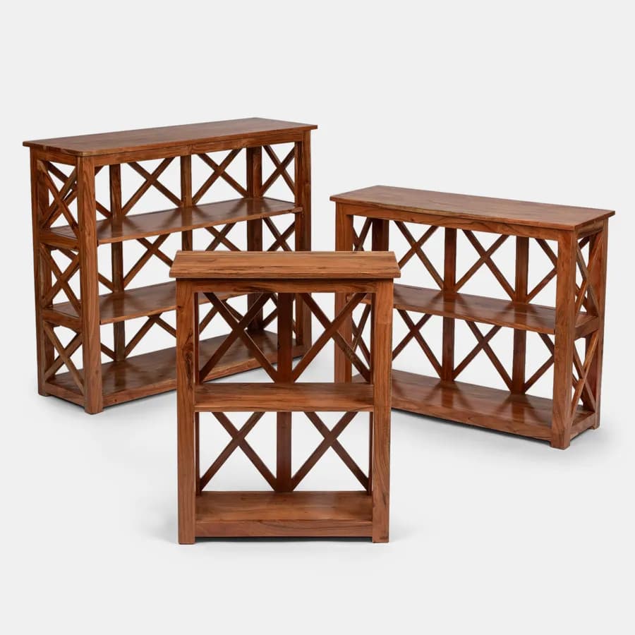Set 3 librerie in legno di acacia con ripiani sollevabili - Freia Acacia