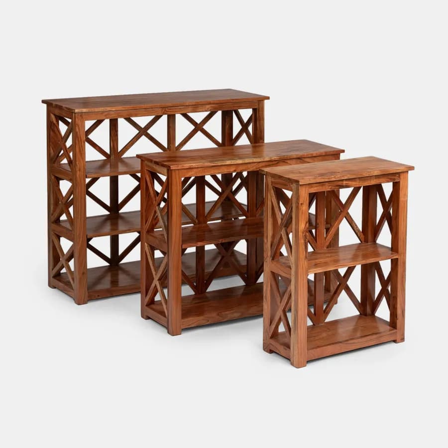 Set 3 librerie in legno di acacia con ripiani sollevabili - Freia Acacia