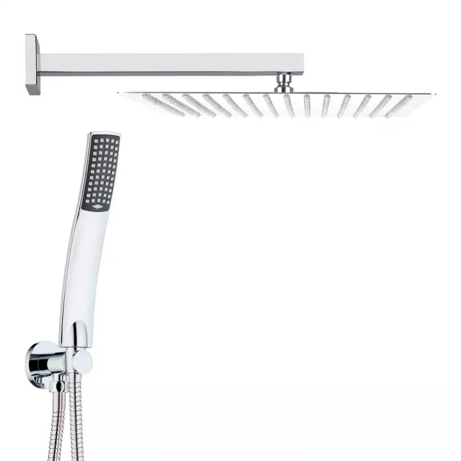 Set doccia completo braccio 40 cm soffione 25x25 cm doccino e flessibile