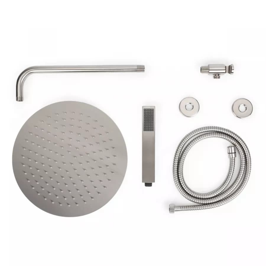 Set doccia con soffione 30 cm con braccio 35 cm e kit doccino con finitura satinata