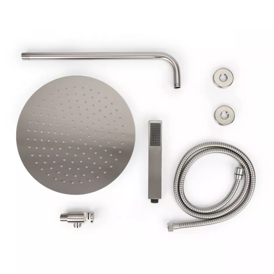 Set doccia con soffione 30 cm con braccio doccia 40 cm e kit doccino spazzolato
