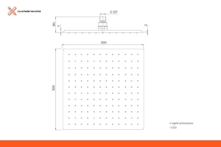 Set doccia con soffione 30x30 cm, braccio doccia 40 cm e kit doccino nero opaco