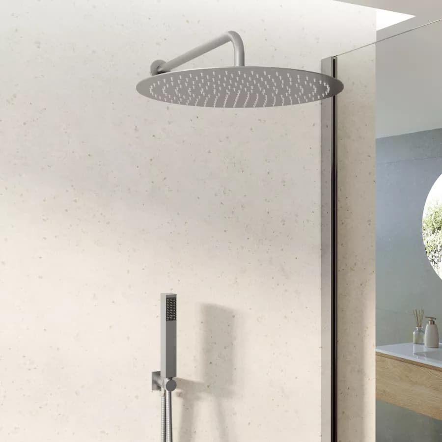 Set doccia con soffione 40 cm con braccio 40 cm e kit doccino spazzolato