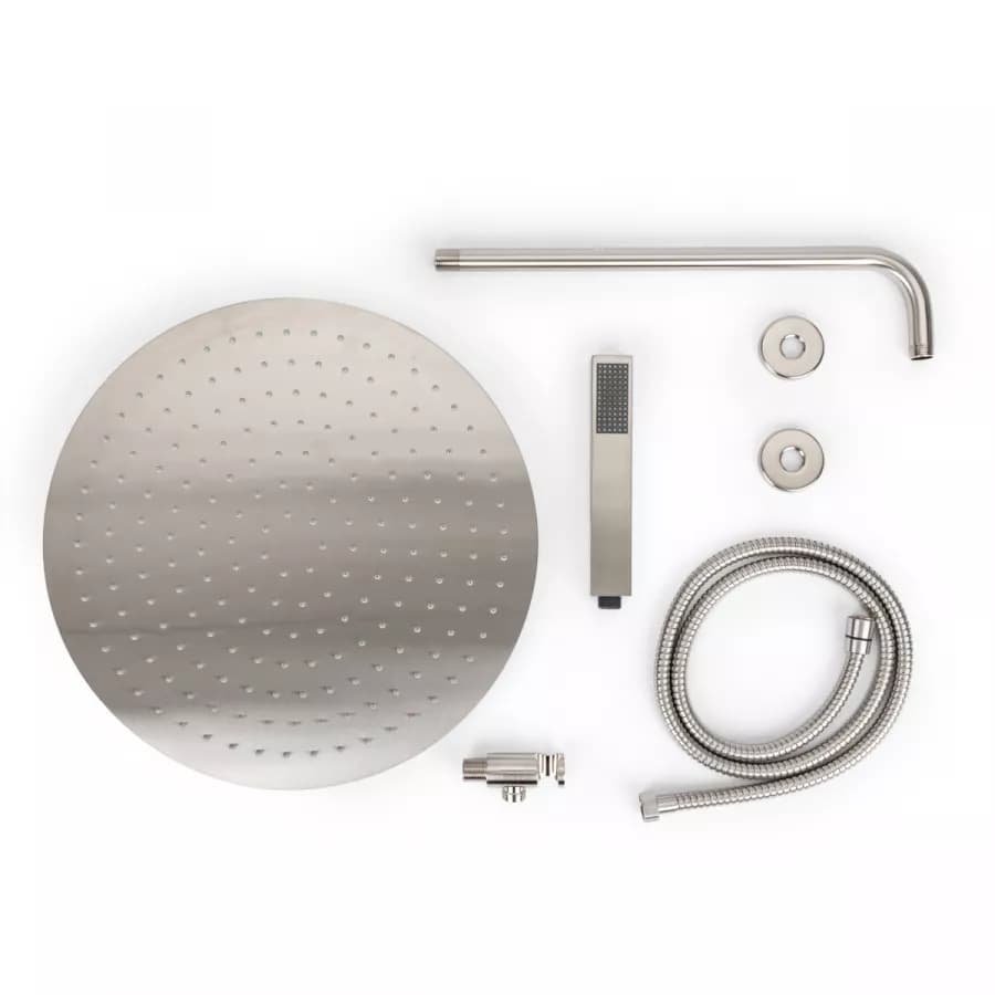 Set doccia con soffione 40 cm con braccio 40 cm e kit doccino spazzolato