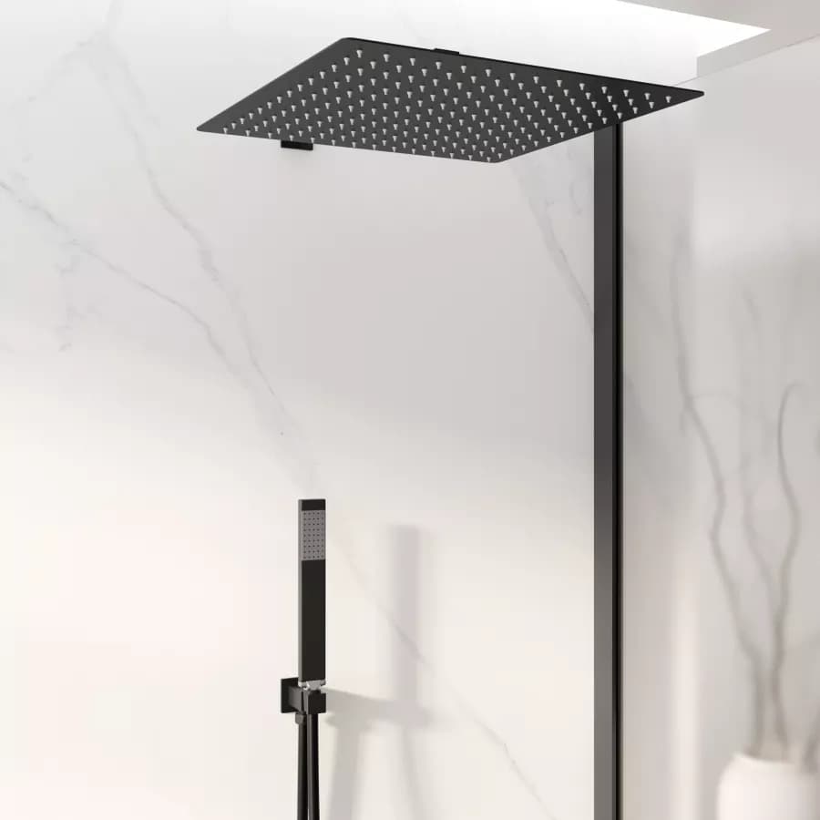 Set doccia con soffione 40x40 cm, braccio slim 40 cm e kit doccino nero opaco