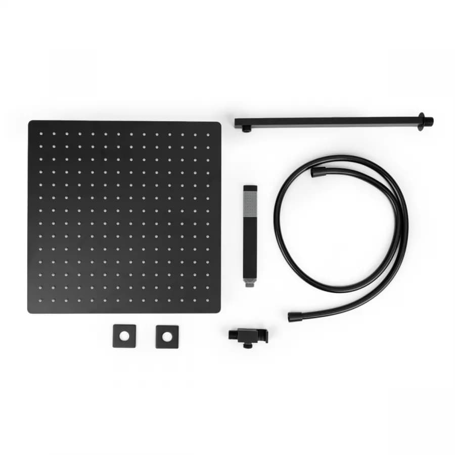 Set doccia con soffione 40x40 cm, braccio slim 40 cm e kit doccino nero opaco