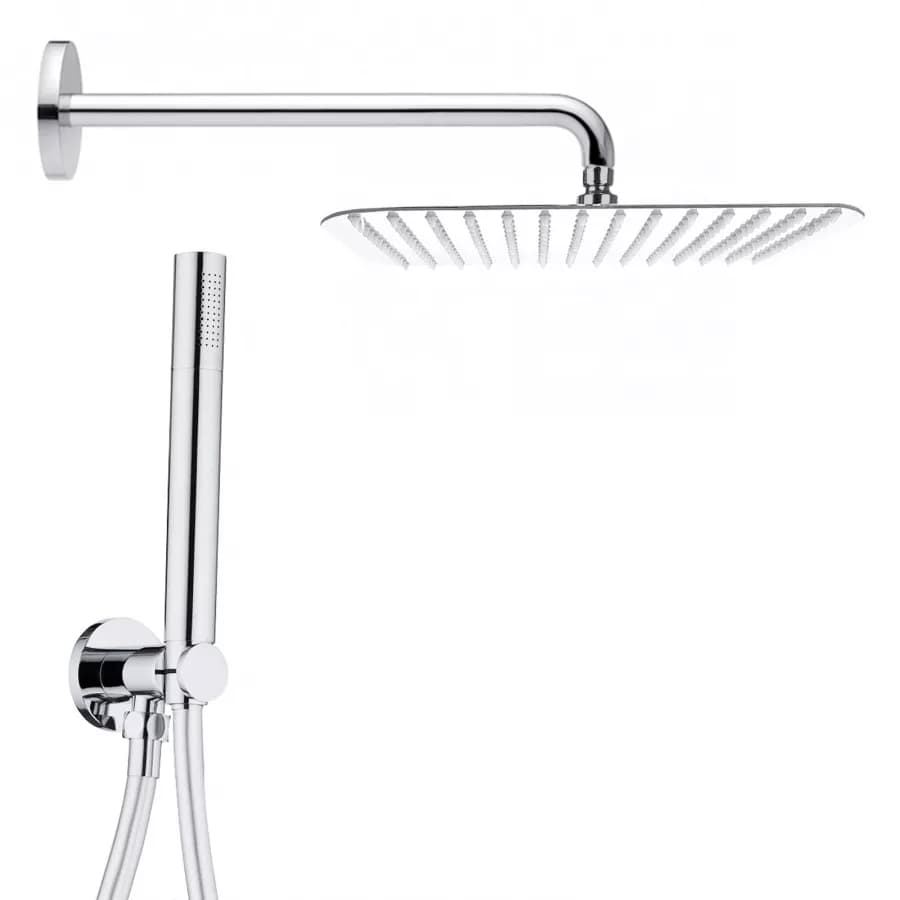 Set doccia con soffione braccio e doccino anticalcare con presa acqua a muro