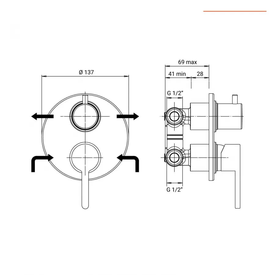 Set doccia incasso 2 vie con braccio 30 + soffione 20 + duplex nero opaco Gun di Jacuzzi - Rubinetteria