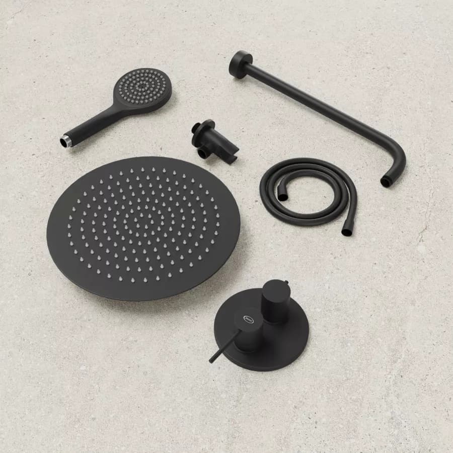Set doccia incasso 2 vie con braccio 30 + soffione 20 + duplex nero opaco Gun di Jacuzzi - Rubinetteria
