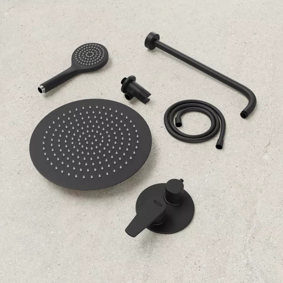Set doccia incasso 2 vie con braccio 30 + soffione 20 + duplex nero opaco Inca di Jacuzzi - Rubinetteria