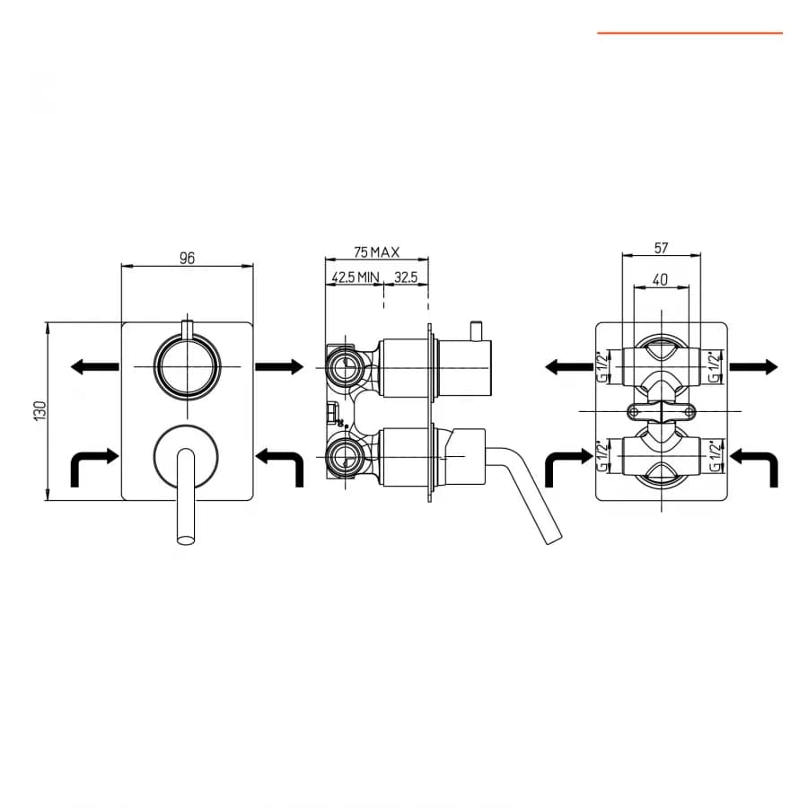 Set doccia incasso 2 vie con braccio 35 + soffione 25 + duplex nero opaco Lumos di Jacuzzi - Rubinetteria