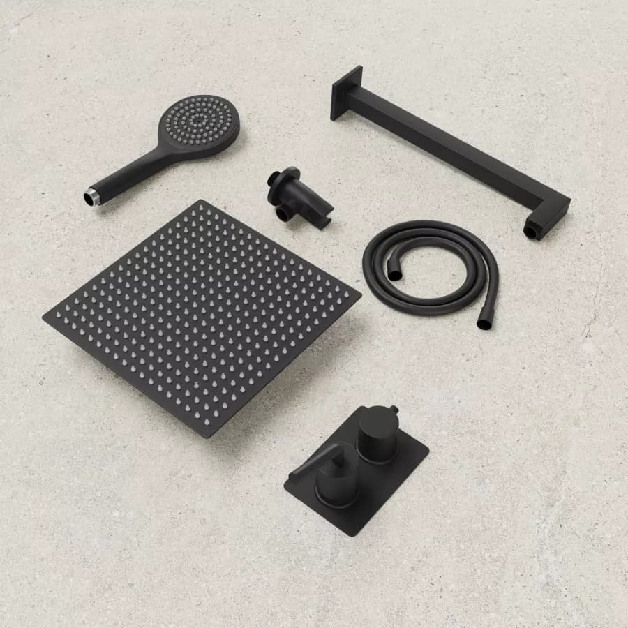 Set doccia incasso 2 vie con braccio 40 + soffione 30 + duplex nero opaco Lumos di Jacuzzi - Rubinetteria