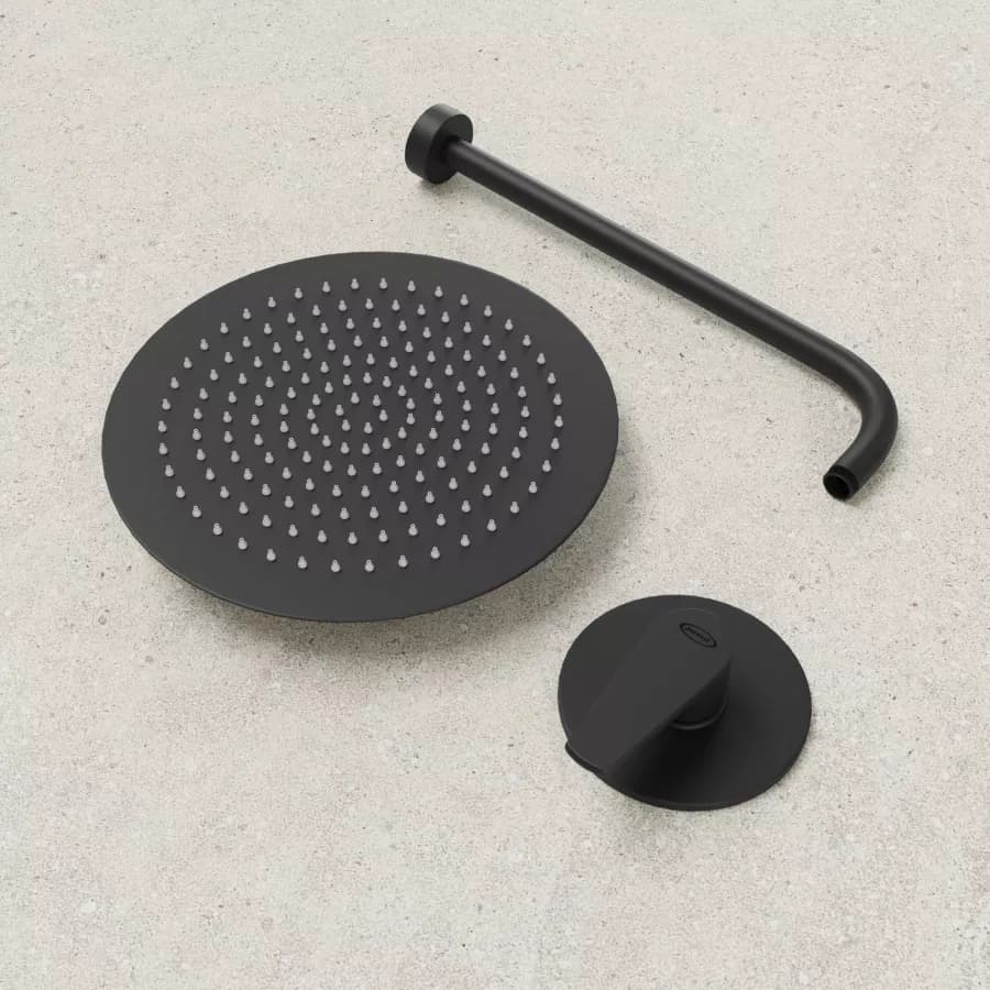 Set doccia incasso con braccio 30 cm e soffione 20 cm nero opaco Inca di Jacuzzi - Rubinetteria
