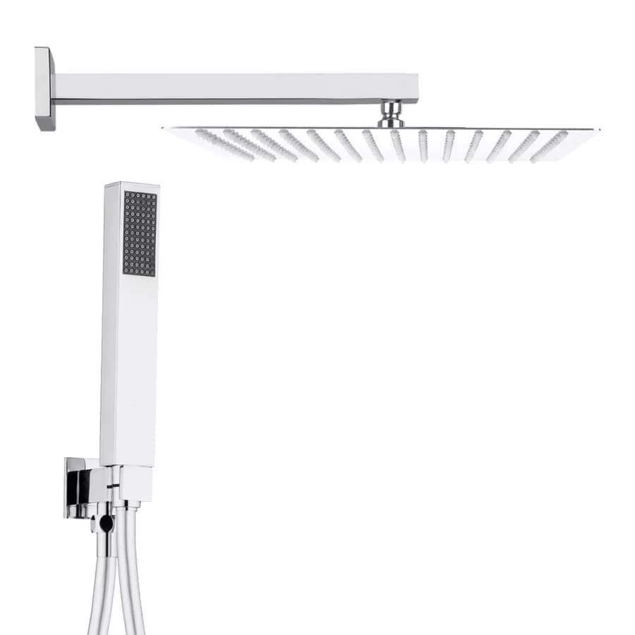 Set doccia squadrato soffione 30x30cm, braccio 40cm e doccino con presa d'acqua