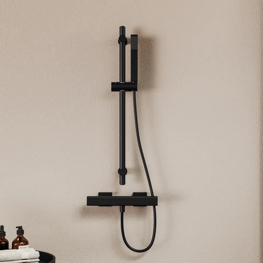 Set esterno doccia termostatico e saliscendi con doccino nero – Wing