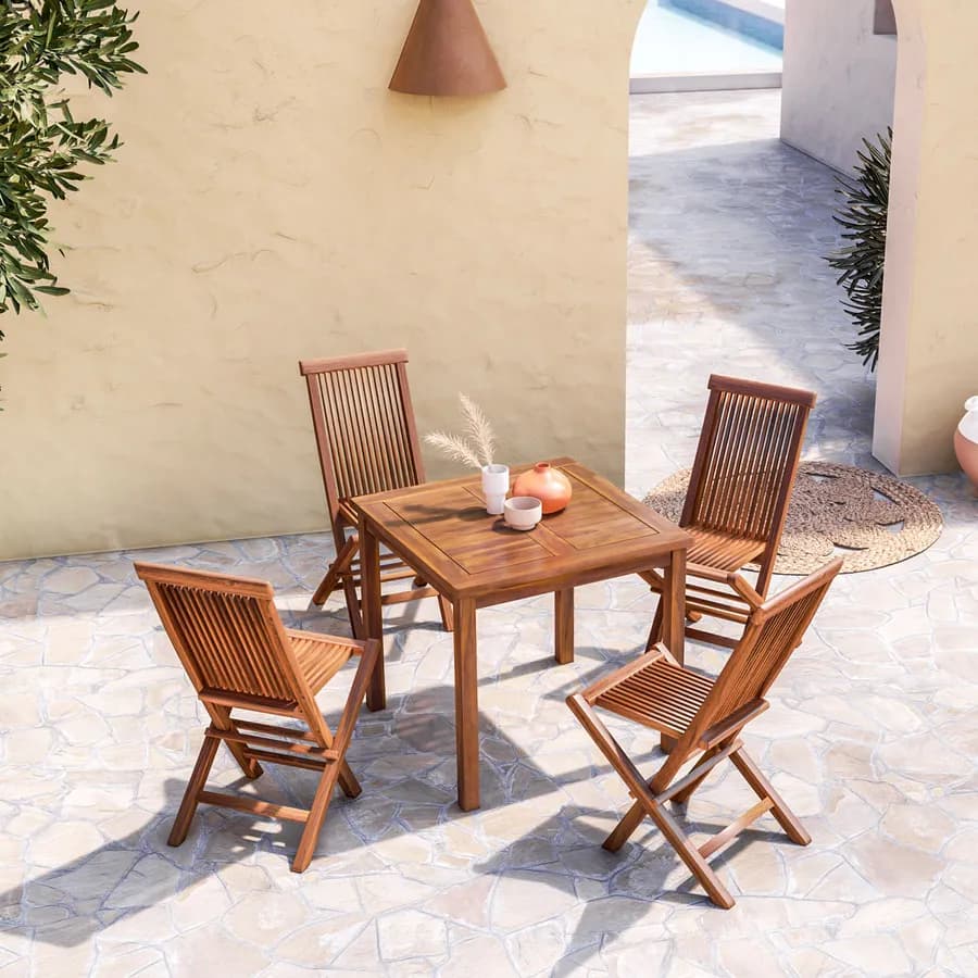 Set pranzo tavolo 80x80 cm e 4 sedie pieghevoli in legno teak - Louis