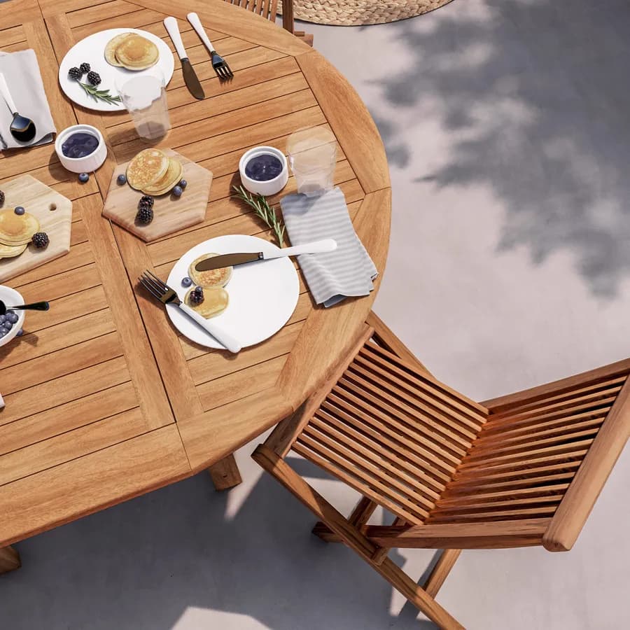 Set pranzo tavolo 120/170x120 cm e 4 sedie pieghevoli in legno teak - Louis
