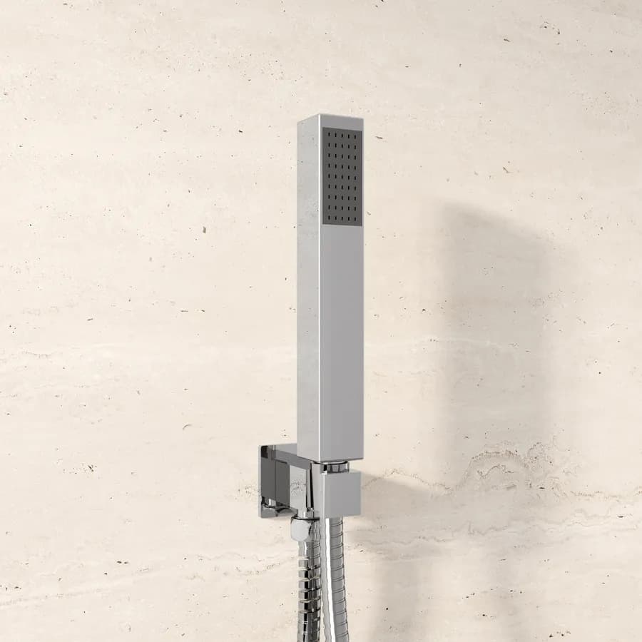 Set incasso doccetta squadrata con presa acqua e flessibile cromo