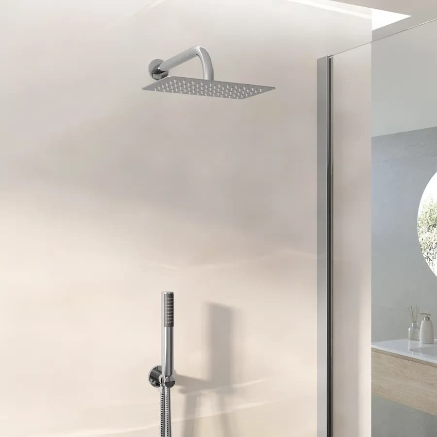 Set incasso doccia con braccio 28 cm soffione doccino e flessibile con presa acqua tonda - Slim