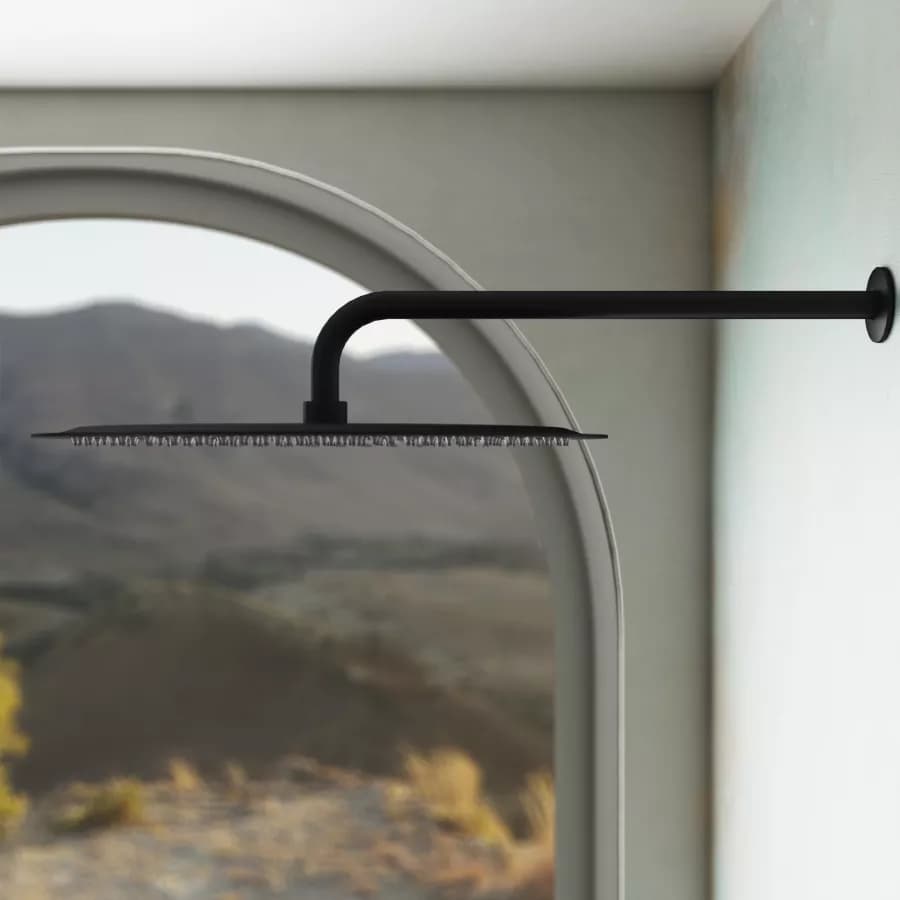 Set incasso doccia con braccio 40 cm e soffione 40 cm nero – Key