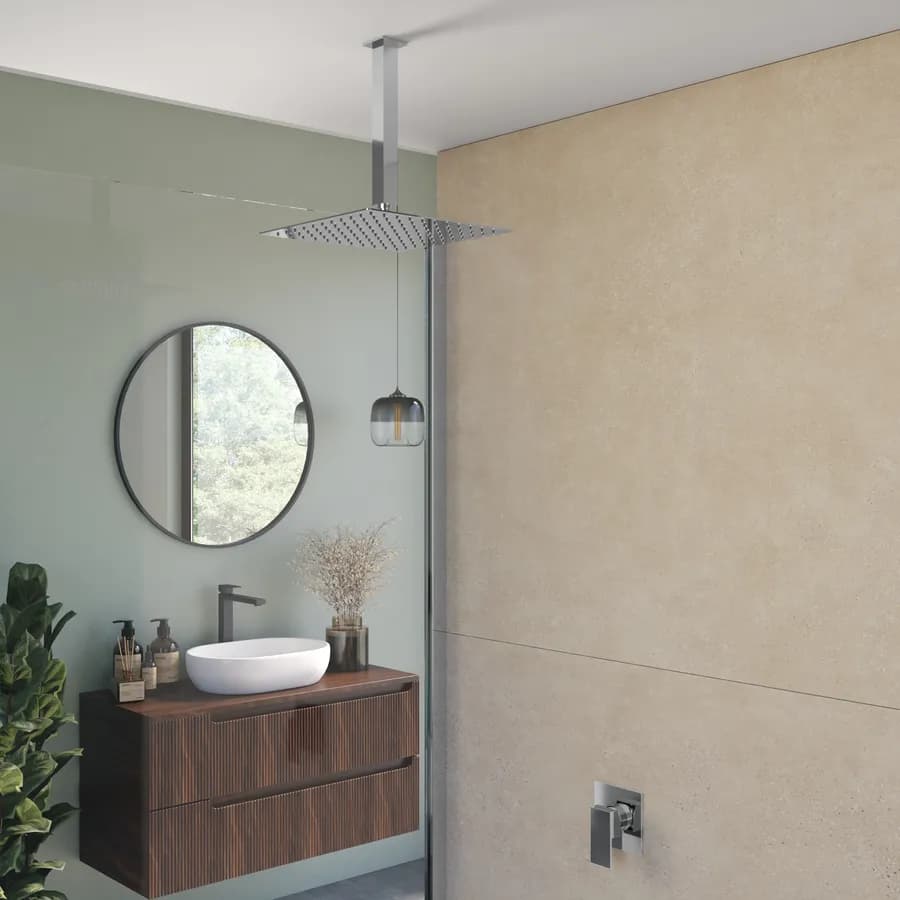Set incasso doccia con braccio a soffitto 20 cm e soffione 25x25 cm cromo – Kyria