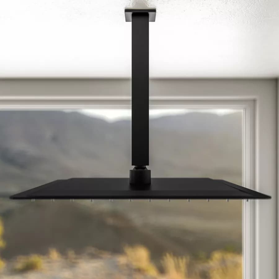 Set incasso doccia con braccio a soffitto 20 cm e soffione 25x25 cm nero - Tiamat