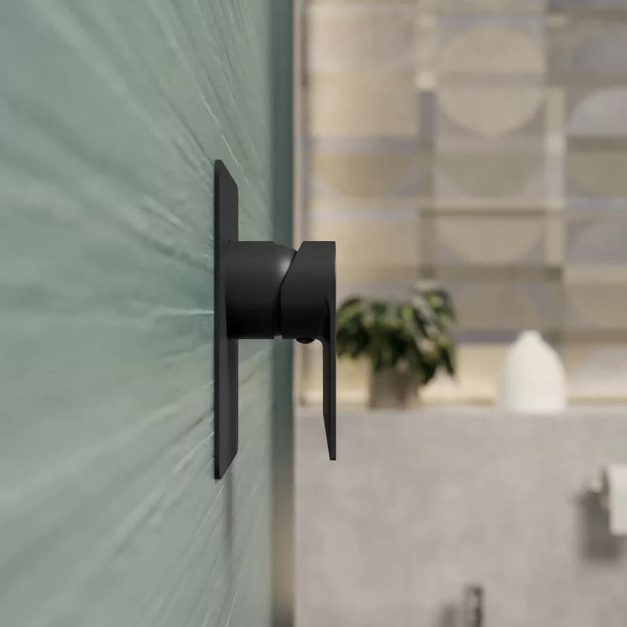 Set incasso doccia con braccio a soffitto 20 cm e soffione 30x20 cm nero – Iota