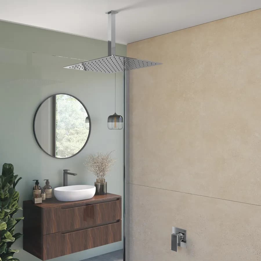 Set incasso doccia con braccio a soffitto 20 cm e soffione 40x30 cm cromo – Kyria