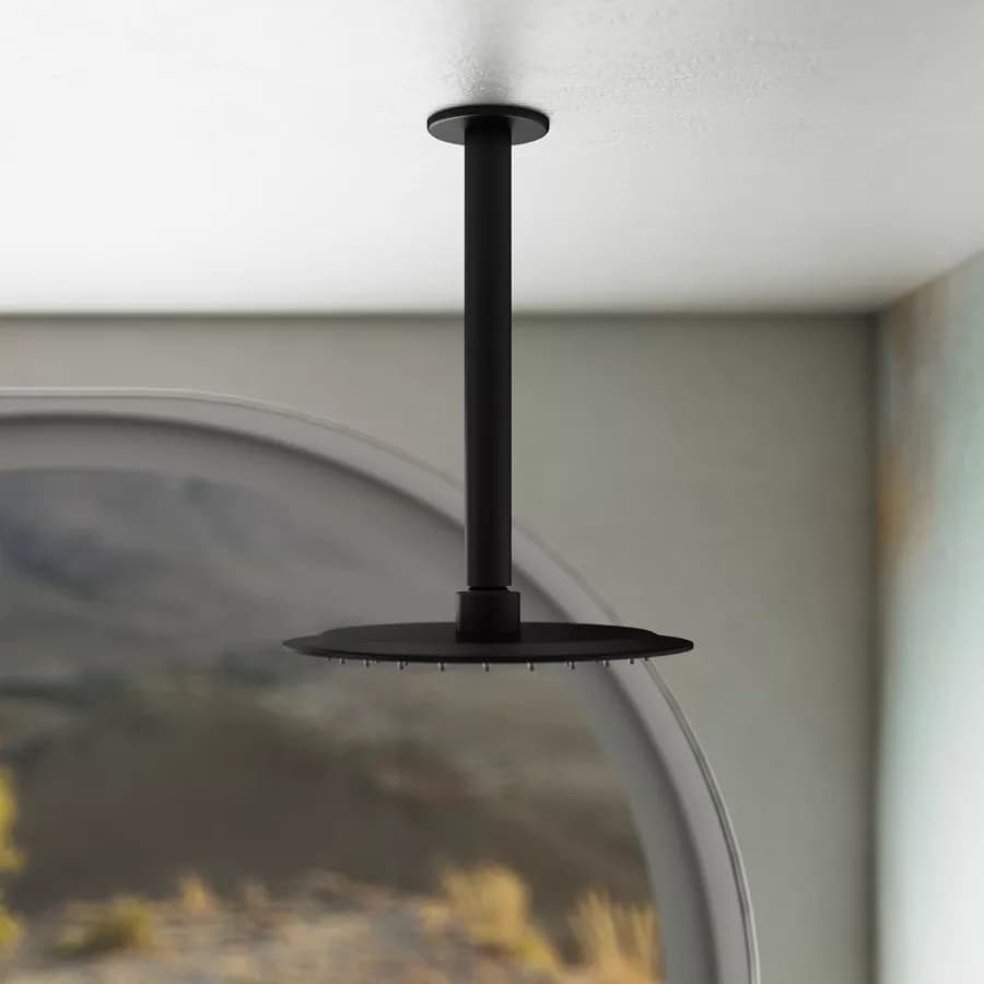 Set incasso doccia con braccio a soffitto 22 cm e soffione 25 cm nero – Key
