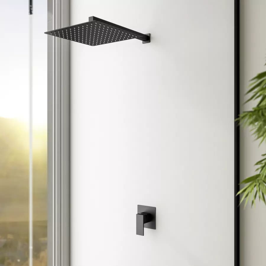 Set incasso doccia con braccio doccia 40 cm e soffione 40x40 cm nero – Tiamat
