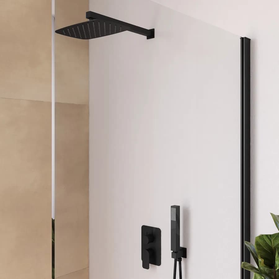 Set incasso doccia con deviatore con braccio doccia 40 cm e soffione 30x20 cm nero – Fusion