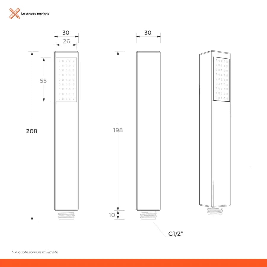 Set incasso doccia con deviatore con braccio doccia 40 cm e soffione 30x20 cm spazzolato – Fusion