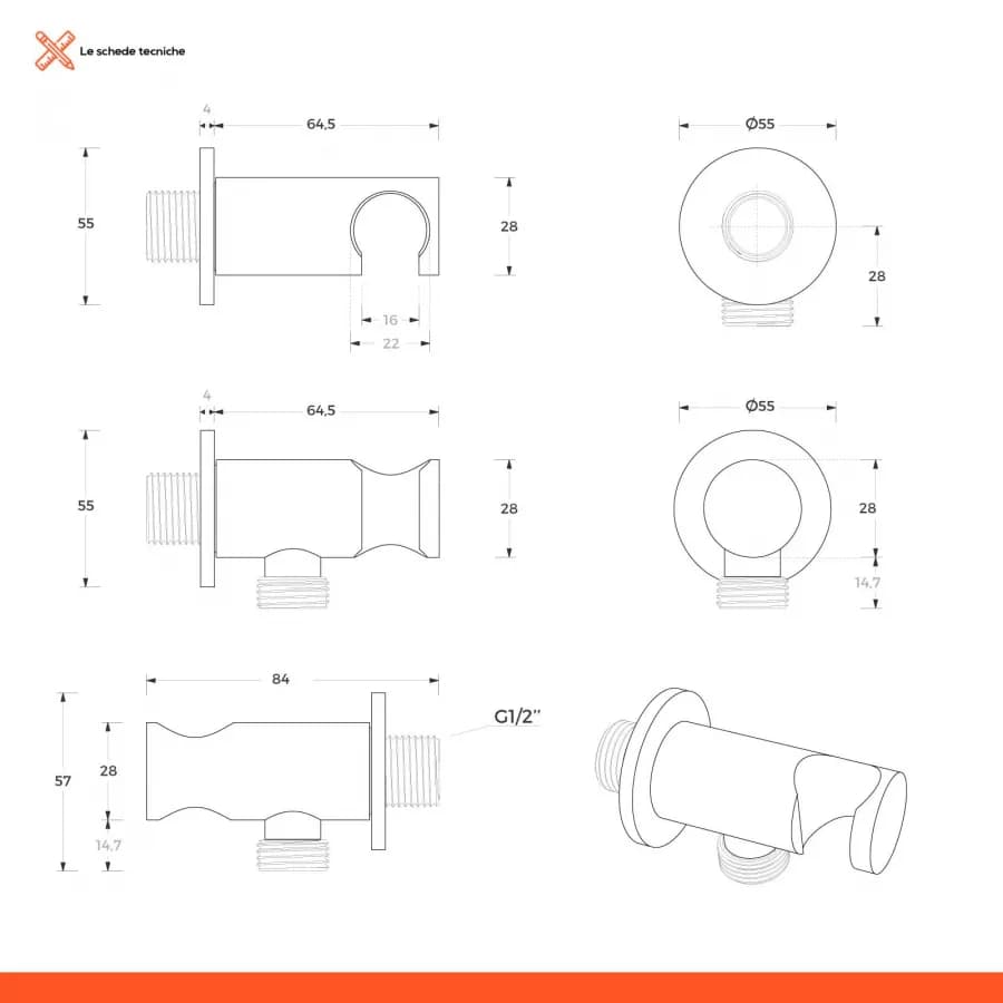 Set incasso doccia con deviatore e doccino con braccio doccia 22 cm e soffione 30 cm cromo – Key