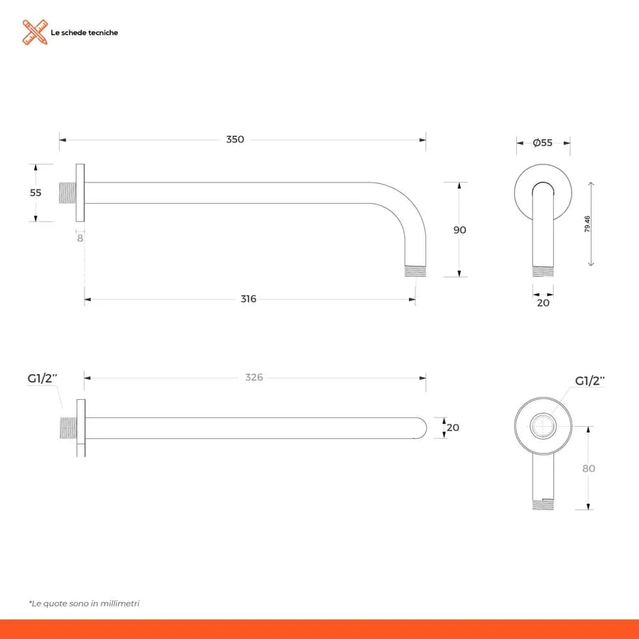 Set incasso doccia con deviatore e doccino con braccio doccia 35 cm e soffione 30 cm cromo – Key