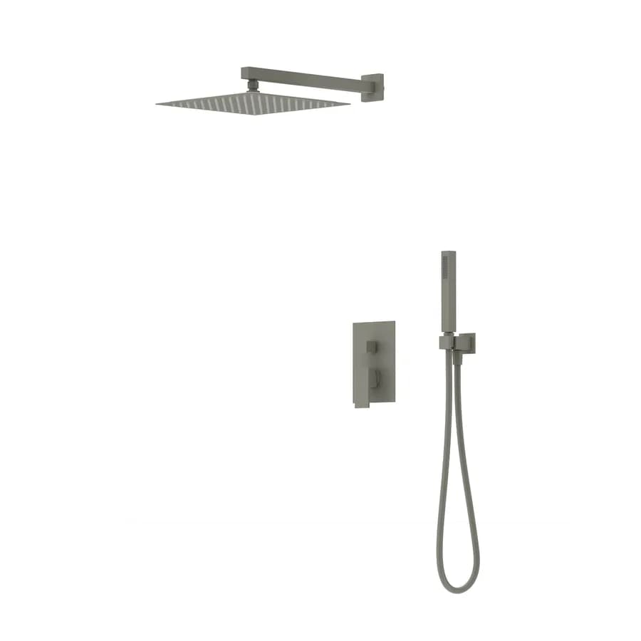 Set incasso doccia con deviatore e set doccino con braccio doccia e soffione 30 x 30 cm fango - Kyria
