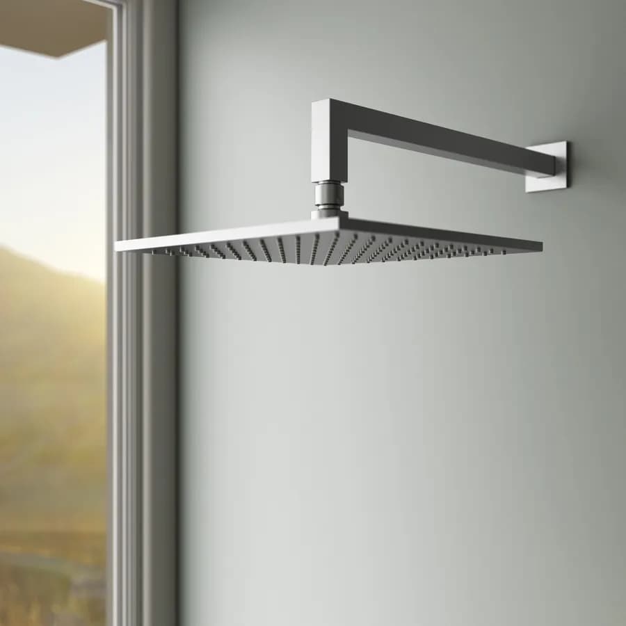 Set incasso doccia squadrato con braccio 35 cm e soffione 25 x 25 cm in acciaio inox 316 satinato – Pure
