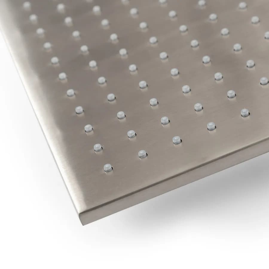 Set incasso doccia squadrato con braccio 35 cm e soffione 25 x 25 cm in acciaio inox 316 satinato – Pure