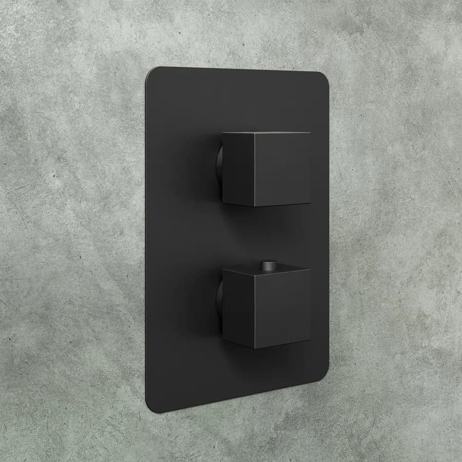 Set incasso doccia termostatico con deviatore con braccio a soffitto 20 cm e soffione 30x30 cm nero – Wing