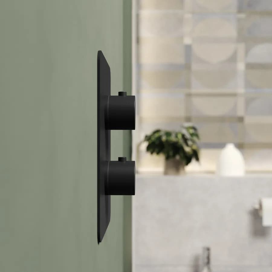 Set incasso doccia termostatico con deviatore con braccio a soffitto 20 cm e soffione 40x30 cm nero – Fusion