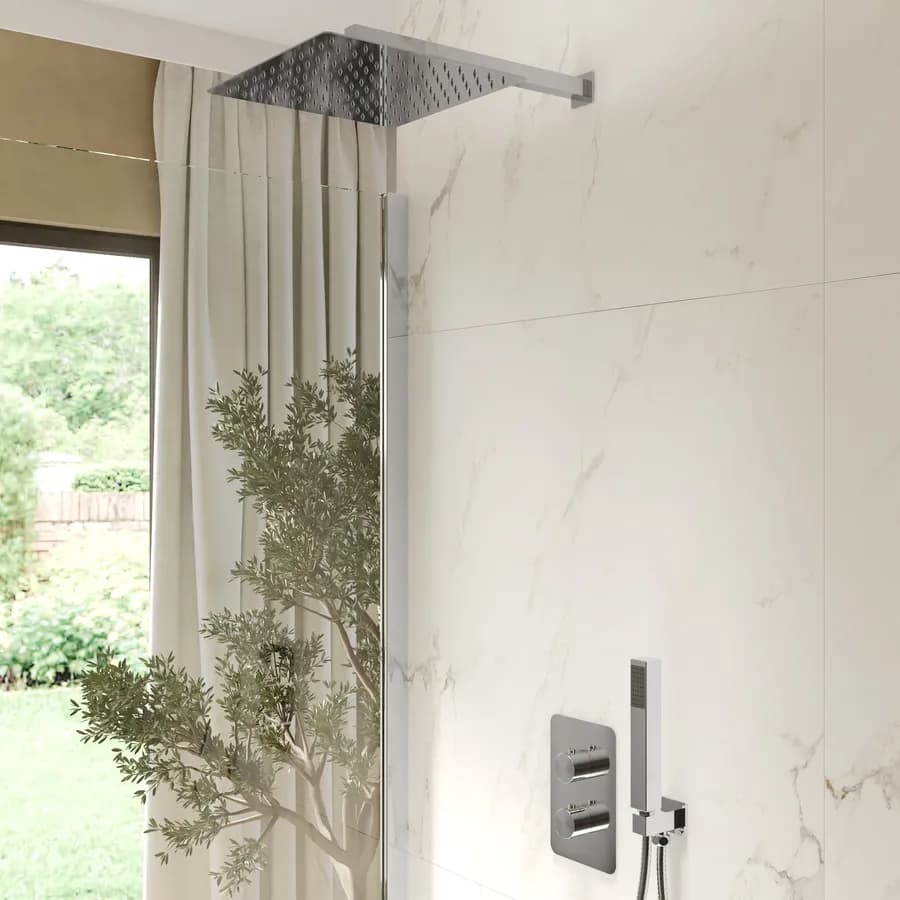 Set incasso doccia termostatico con deviatore con braccio doccia 40 cm e soffione 30x30 cm cromo – Iota