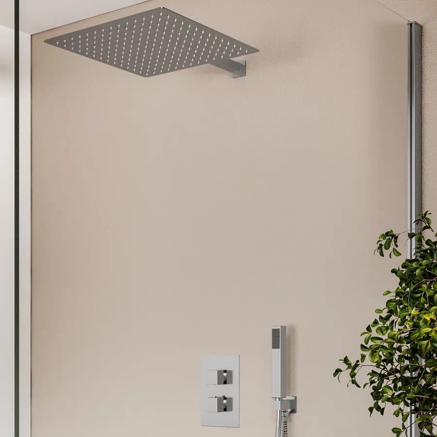 Set incasso doccia termostatico con deviatore con braccio doccia 40 cm e soffione 30x30 cm cromo – Wing