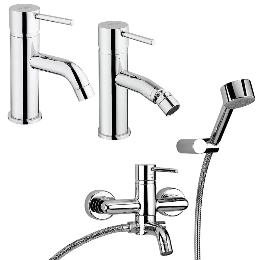 Set Jacuzzi - Rubinetteria Gun miscelatore lavabo + bidet + vasca con accessori ottone cromato