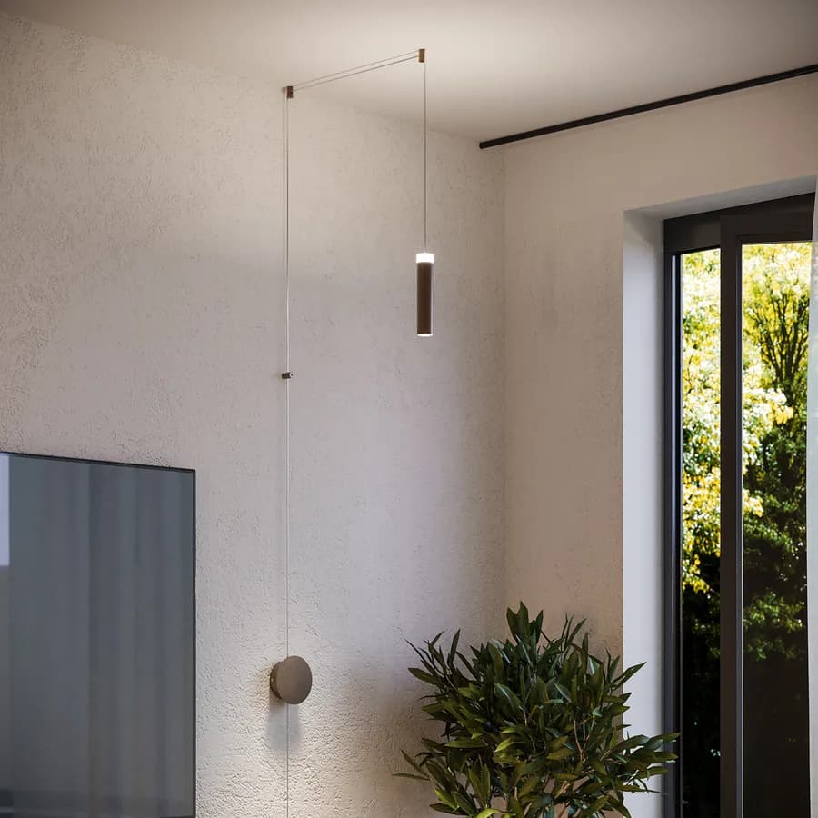 Set lampada a sospensione 140h cm e 2 applique in alluminio color bronzo