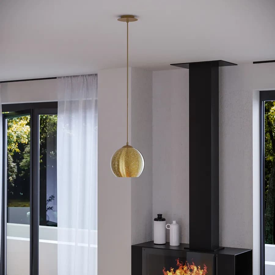 Set lampada a sospensione 20 cm e 2 applique in vetro con foglia oro