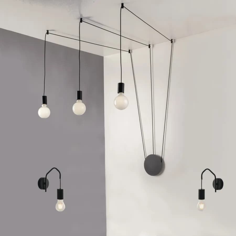 Set lampada a sospensione a 3 luci e 2 applique con 12 deviatori inclusi in metallo nero