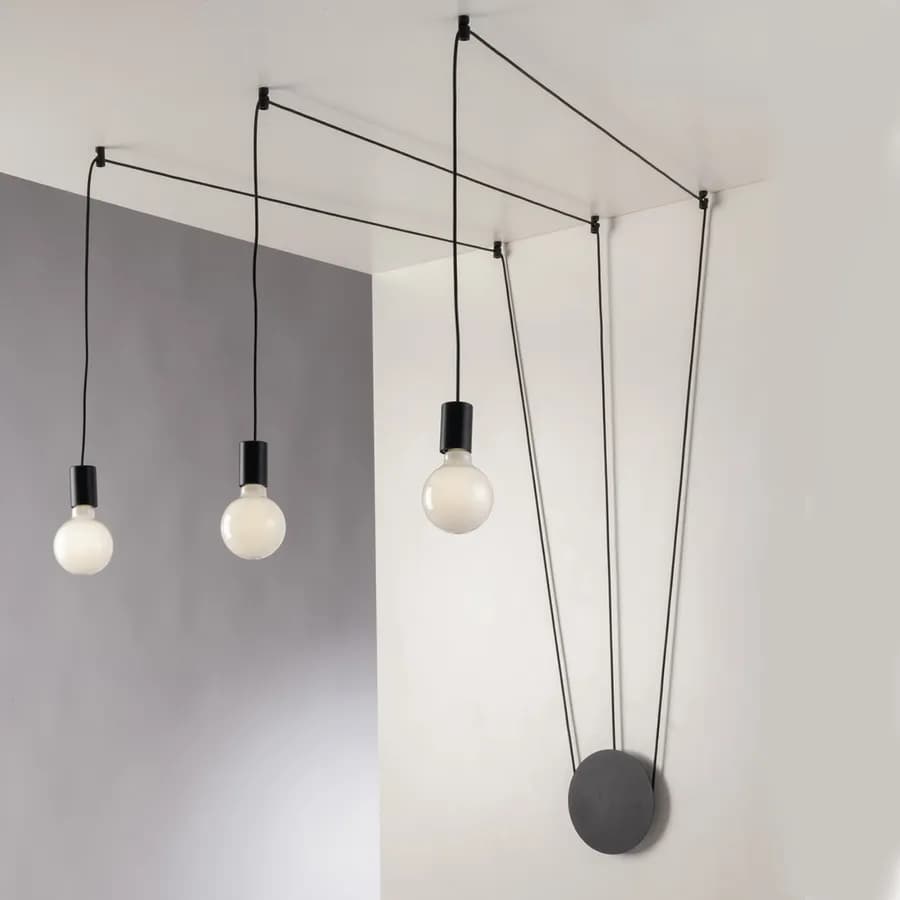 Set lampada a sospensione a 3 luci e 2 applique con 12 deviatori inclusi in metallo nero